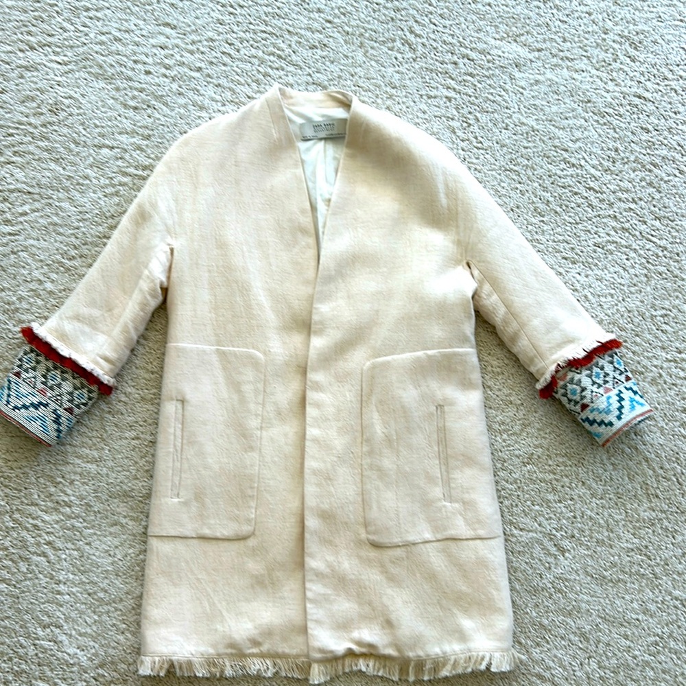 Zara embroidered fringe coat